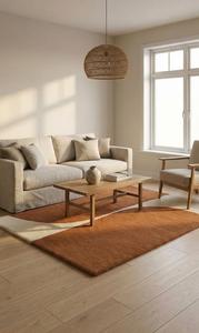 Elegant Caramel Brown and Off White Hand Tufted Plush Wool Area <b>Rug</b> for Living Room Bedroom Office <b>Spaces</b> - Product Image 6