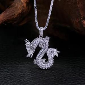 Iced Out Dragon Pendant For Men With Diamond Look Stones In Luxury Hip Hop Jewellery Style - Product Image 2