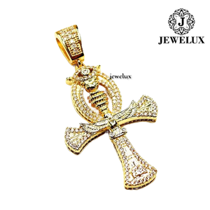 Pendentif Croix Œil Sertie de Pierres JEWELUX en Argent 925 Plaqué Or 22K Style Hip Hop Certifié IGI Charme de Luxe Unisexe du Gujarat - Product Image 4