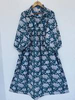 Bohème rayonne imprimé Maxi robe femmes attrayant col en v manches longues tissé bouton plage vacances décontracté sortie Midi longueur