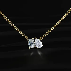 Collier pendentif de luxe en diamant de laboratoire taille poire émeraude de qualité supérieure, certifié IGI, plaqué or 14 carats, pour mariage et fiançailles - Product Image 3