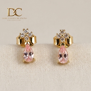 Pendientes de Oro Amarillo Sólido de 14 Quilates con Diamante Cultivado en Laboratorio Certificado por IGI y Zafiro Padparadscha para Mujer, Regalo para Cualquier Ocasión - Product Image 2
