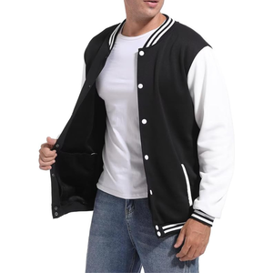 Veste universitaire homme noire et blanche, coupe classique, décontractée, en polyester et coton molletonné, col rabattu, fermeture boutonnée, pour l'automne - Product Image 1