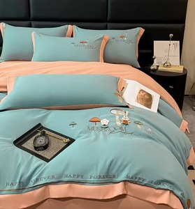 Modern White Floral Embroidered Customizable Water Resistant Comforter Set 3 Pcs 400TC Cotton Washable Home <b>Bedding</b> - Product Image 4