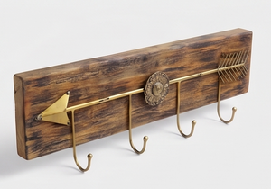 Fine Quality Rustic Wooden Wall <b>Hook</b> Rack With Gold Arrow Design 4 <b>Hooks</b> Handmade For Clothing Storage Elegant Home Decor - Product Image 4