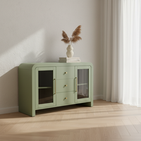 Buffet de salon, console avec trois tiroirs centraux et deux portes latérales vitrées, design moderne, meubles pour la maison
