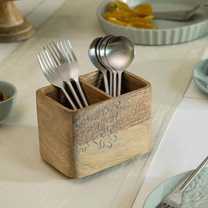 Wooden Cutlery Holder Stand for Spoon Knife Chopstick Utensil Organizer for <b>Kitchen</b> and Dining Table <b>Caddy</b> for Spoons - Product Image 2