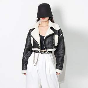 Chaqueta vaquera transpirable de piel sintética para mujer, de manga larga, con patchwork y forro de borrego. - Product Image 2