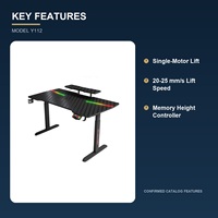 Bureau de jeu électrique avec éclairage RGB, bureau d'ordinateur réglable en hauteur pour le bureau à domicile, l'espace de travail e-sport