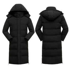 Chaqueta Larga Acolchada con Capucha para Hombre, Abrigo de Invierno Cortavientos, Cuello Alto, Cierre de Cremallera, Color Sólido Informal, Relleno Grueso de Poliéster - Product Image 6