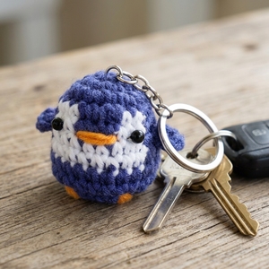 Porte-clés Amigurumi Pingouin au Crochet Fait Main, Design Personnalisable, Mousqueton en Acier Inoxydable, Breloque de Sac Oiseau Bleu Marine - Product Image 5
