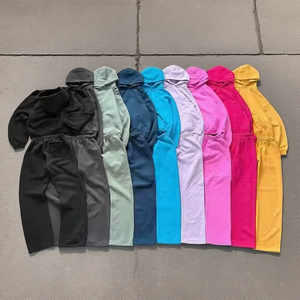 Conjunto Deportivo Unisex de Color Sólido con Capucha, Sudadera Larga y Pantalones Deportivos, Ropa Casual de Otoño para Adultos, 100% Algodón de Peso Medio - Product Image 2