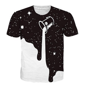 Men's Short Sleeve <b>T</b>-<b>Shirt</b> O-Neck Black <b>White</b> Galaxy Print Casual Jersey Fit Regular Length Sublimation Transfer Print - Product Image 1