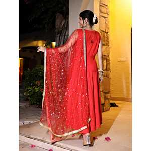 Ensemble de costume en mousseline de soie rouge taille XS Kamya - Product Image 2