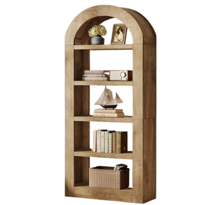 Estantería de Madera de Teca Sólida de Lujo con Techo Arqueado, Estantes Abiertos de Múltiples Niveles, Mueble de Pared - Product Image 3
