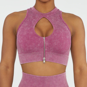 Nuevo Sujetador Deportivo de Yoga 2026 de Moda con Efecto Sand Wash para Mujer, Top Corto Acanalado Transpirable Sin Costuras y Chaleco con Cremallera, Ropa Deportiva para Gimnasio y Athleisure - Product Image 3