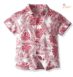 Chemise d'été à manches courtes pour enfants, motif floral, col rabattu, décontractée, pour garçons - Product Image 1