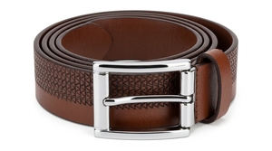 Ceinture en cuir véritable pour homme, marron, boucle en acier, décontractée ou habillée, motif uni, longueur ajustable, style premium - Product Image 3
