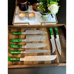 Juego de Cuchillos de Acero de Damasco de 7 Piezas con Mango de Madera, Hoja Recta Pulida de Acero Inoxidable, Ambidiestro, Grado Industrial, 1 Año de Garantía - Product Image 3
