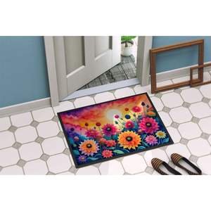 Dahlias en couleur paillasson antidérapant intérieur/extérieur lavable faible pile 24H X 36W tapis de porte avant pour entrée - Product Image 4