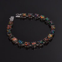 Bracelet Tennis et Chaîne en Argent 925 avec Opale Noire, Sertissage Griffe, Bijou Classique de Luxe pour Femme, Idéal pour les Soirées