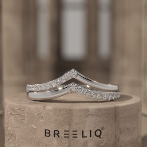 แหวนทองคำแท้ 14K รูปทรงเชฟรอน ประดับเพชรแล็บโกรว์ ดีไซน์วงคู่ซ้อนกันได้ สำหรับผู้หญิง - Product Image 5