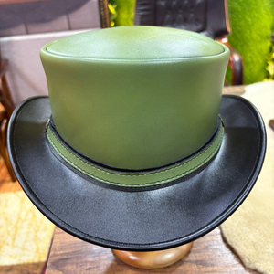 Chapeau haut-de-forme en cuir gothique steampunk avec clous tête de mort et motif flamme pour cosplay, Halloween, fête, festival, plage - Product Image 1