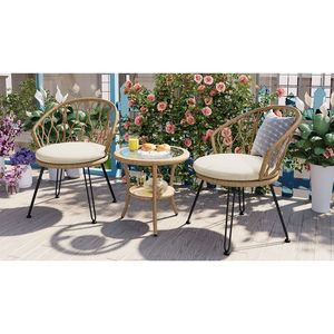 Set da Esterno U_STYLE in 2 Pezzi, Sedie Singole in Rattan con Tavolo Rotondo in Vetro per Terrazze, Balconi o Cortili - Product Image 4