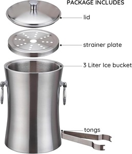 Seau à glace isotherme double paroi en acier inoxydable de style américain, qualité supérieure, avec pinces, idéal pour les fêtes - Product Image 3