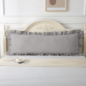<b>Extra</b> <b>Large</b> Ruffled Lumbar Cushion Cover, 100% Cotton Printed Striped Frilled <b>Pillow</b> Red Ticking Stripe 16X41" - Product Image 4