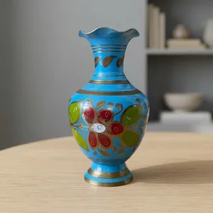 <b>Vintage</b> Brass Turquoise Pink Red Blue Decorative <b>Vase</b> Handcrafted Multicolor Metal Flower <b>Vase</b> Elegant Home Decor Table - Product Image 5