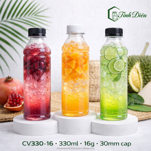 330ml Square PET <b>Plastic</b> Bottle Double Ring Design for Beverage Juice Tea <b>Packaging</b> OEM Screw Cap Silk Screen Printed Vietnam - Product Image 4