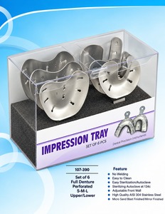 Juego de 6 bandejas de impresión perforadas para dentaduras postizas completas (S, M, L) superiores e inferiores, instrumento dental de acero inoxidable - Product Image 1