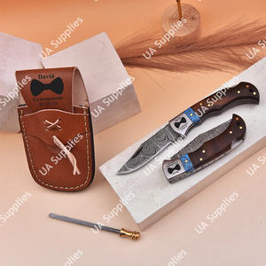 มีดพับเหล็กดามัสกัสคมกริบ สำหรับล่าสัตว์ ใช้งานได้หลากหลาย พกพาสะดวก ผลิตตามสั่ง OEM งานแฮนด์เมด พร้อมปลอก มีจำนวนสั่งขั้นต่ำน้อย ขายส่ง - Product Image 5