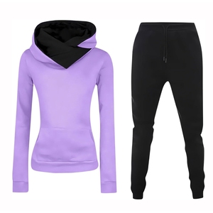 <b>Women</b> Hoodie <b>Jogger</b> Set Solid Color 2 Piece Sweatshirt Pants Casual Sportswear Lounge <b>Outfit</b> Full Sleeve Knitted Cotton - Product Image 1