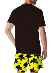 Men's Eco-Friendly Breathable Casual 100% Polyester Solid Set Short Sleeve Elastic Waist Shorts Pajamas Can Be Worn Outward - Product Image 2