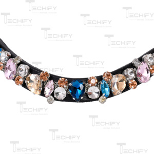 Fronture de cheval en cuir noir de qualité supérieure avec strass multicolores en cristal pour la décoration de la bridonnerie équestre - Product Image 6