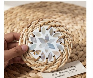Sous-verre rond en nacre tressé fait main, résistant à la chaleur, pour la maison et les restaurants - Product Image 4