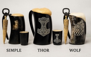 Mug à boire en corne de buffle de qualité supérieure, style Viking, avec tasse à corne courte et ouvre-bouteille, mug médiéval en corne à prix avantageux - Product Image 2