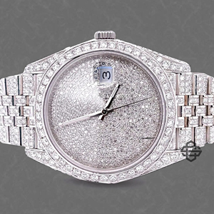 Montre analogique à quartz de luxe pour homme, bracelet en acier inoxydable 20 mm, verre taillé fantaisie, entièrement sertie de moissanite, mouvement ETA 41 mm - Product Image 3