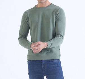 Nouveaux sweat-shirts amples de couleur vert foncé, design uni, 100% coton pur, col côtelé, style oversize, pour un usage décontracté - Product Image 5