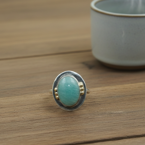 Topquality Amazonite Gemstone <b>Ring</b> 925 Sterling Silver Brass Ball Detail Rose Gold Yellow Gold Plated Handmade <b>Statement</b> Jewelry - Product Image 5