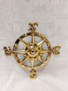 Rose de boussole en laiton, plaque murale nautique, décoration murale maritime vintage, décoration de boussole de roue de bateau côtier antique - Product Image 6