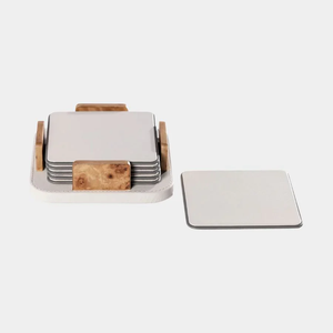 Juego de Posavasos Cuadrados de Acero Inoxidable con Base de Cuero y Madera, Reutilizables, Modernos, para Mesa - Product Image 1