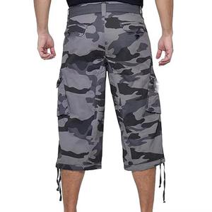 Mens Grey Camo Cargo Shorts with Multi-Pocket Style Knee Length Designed for Outdoor Casual Wear - Product Image 4