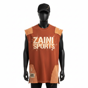 Chemise sans manches pour homme, tissu en coton premium, design en maille, broderie, logo personnalisé, 100% coton, t-shirt pour homme, coupe ample, imprimé - Product Image 1