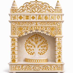 Templo Rectangular Tradicional Tallado en Mármol Blanco y Dorado de 4.5 pies, Mandir Pooja Tallado a Mano, Lujoso para el Hogar - Product Image 4