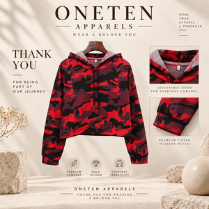 Sudadera con Capucha Corta de Camuflaje Rojo con Logotipo Personalizado, Sudadera Informal Unisex de Punto con Bolsillo, Estilo Otoñal - Product Image 2