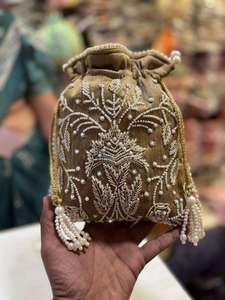 High Quality Luxury Heavy <b>Embroidered</b> Pearl Potli <b>Bags</b> for Women Wedding Favor Evening <b>Clutches</b> Wrist <b>Bags</b> for Return Gifts - Product Image 2