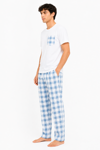 Ensemble de pyjama en coton pour homme, vêtements de nuit à carreaux de qualité supérieure, pyjama à manches courtes, tenue de détente confortable, tissu doux, ensemble coordonné de pyjama - Product Image 2